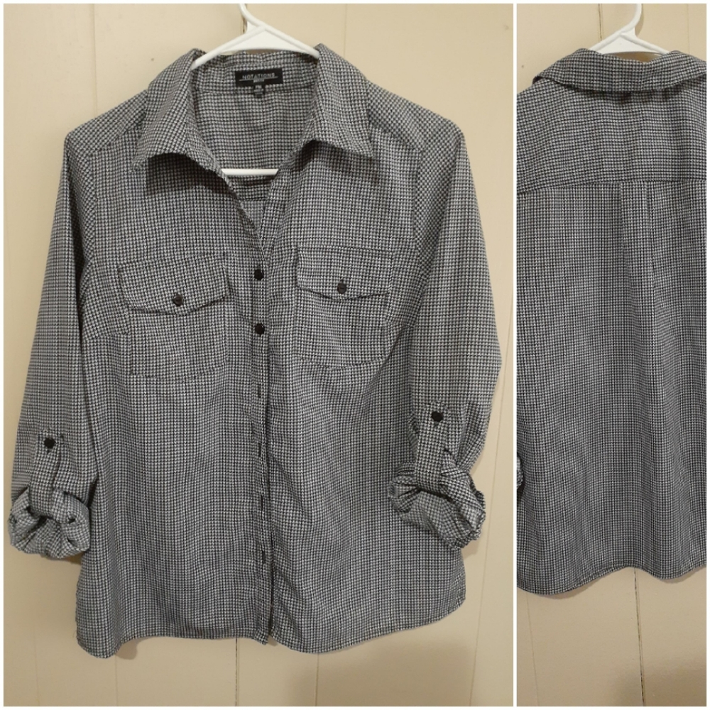 Notations womens button down shirt black medium P